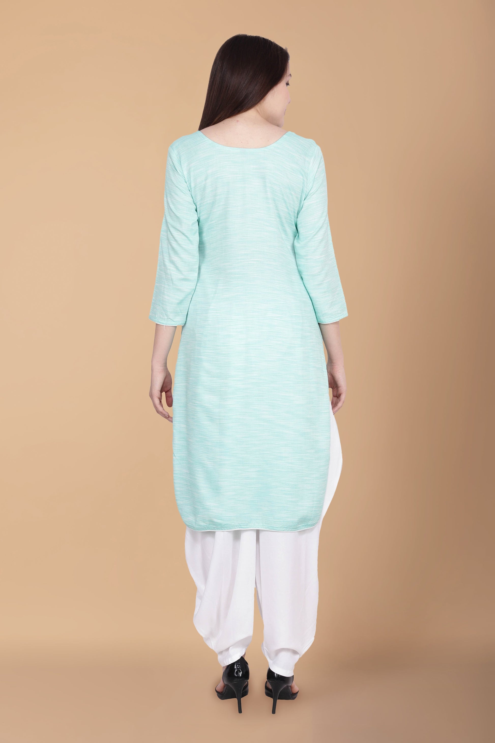 Woman Plus Size Green Kurta With Salwar