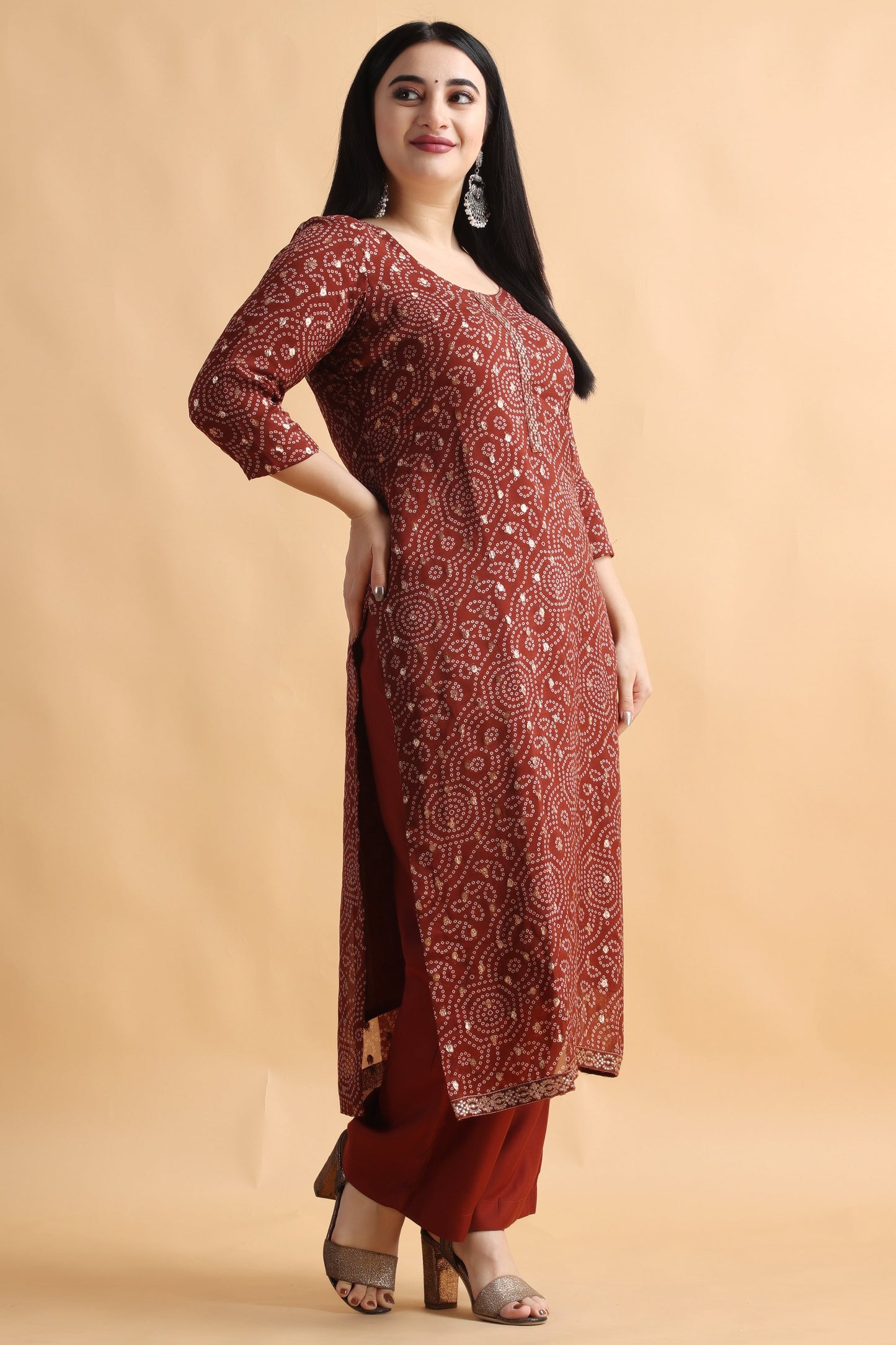 Women Plus Size Brown Silk Party Wear ladies fancy suit | Apella