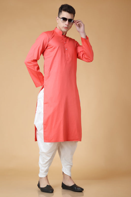 Men's Plus Size Sunrise Orange Cotton Kurta Pajama