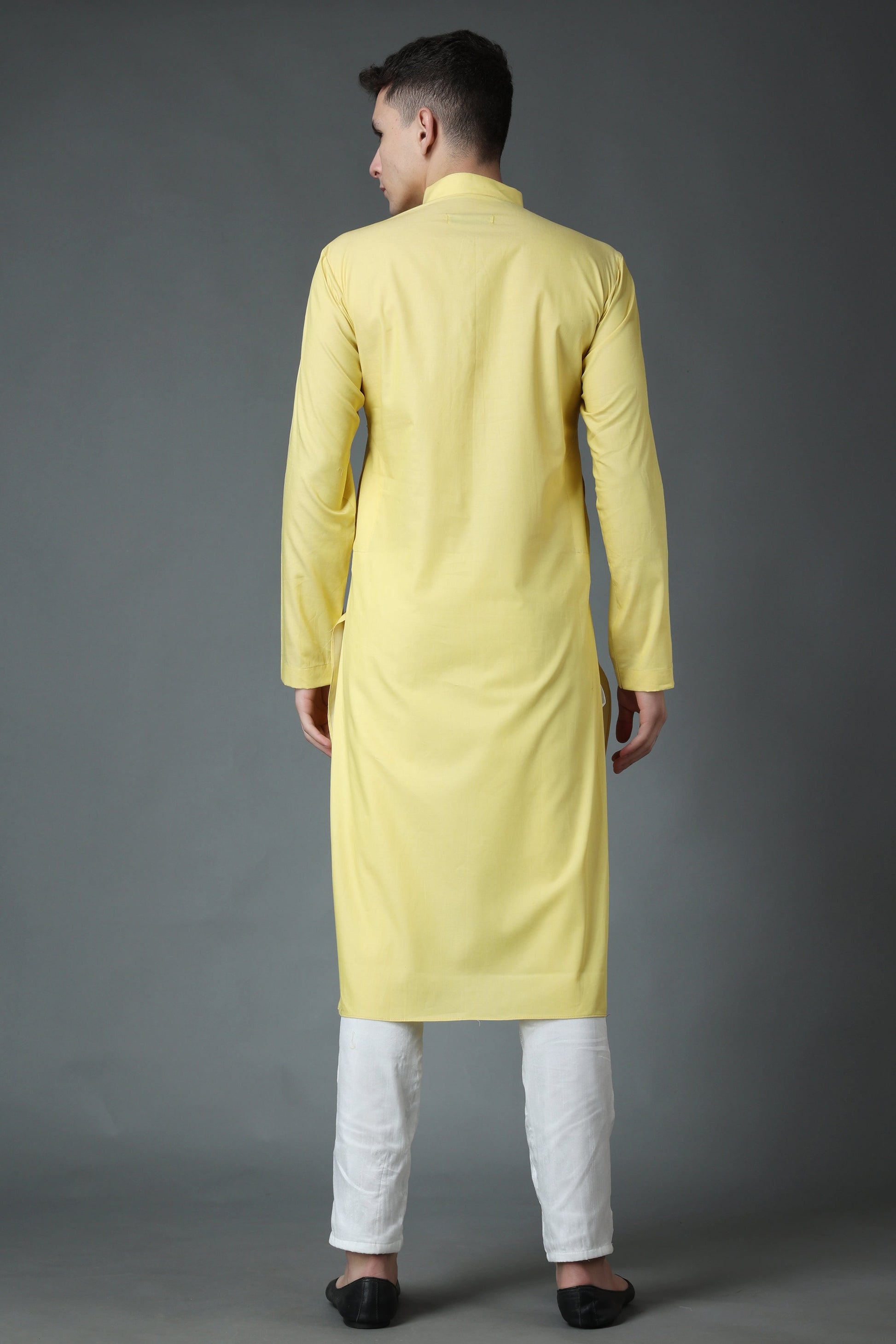 Men's Plus Size Pastel Yellow Cotton Kurta Pajama