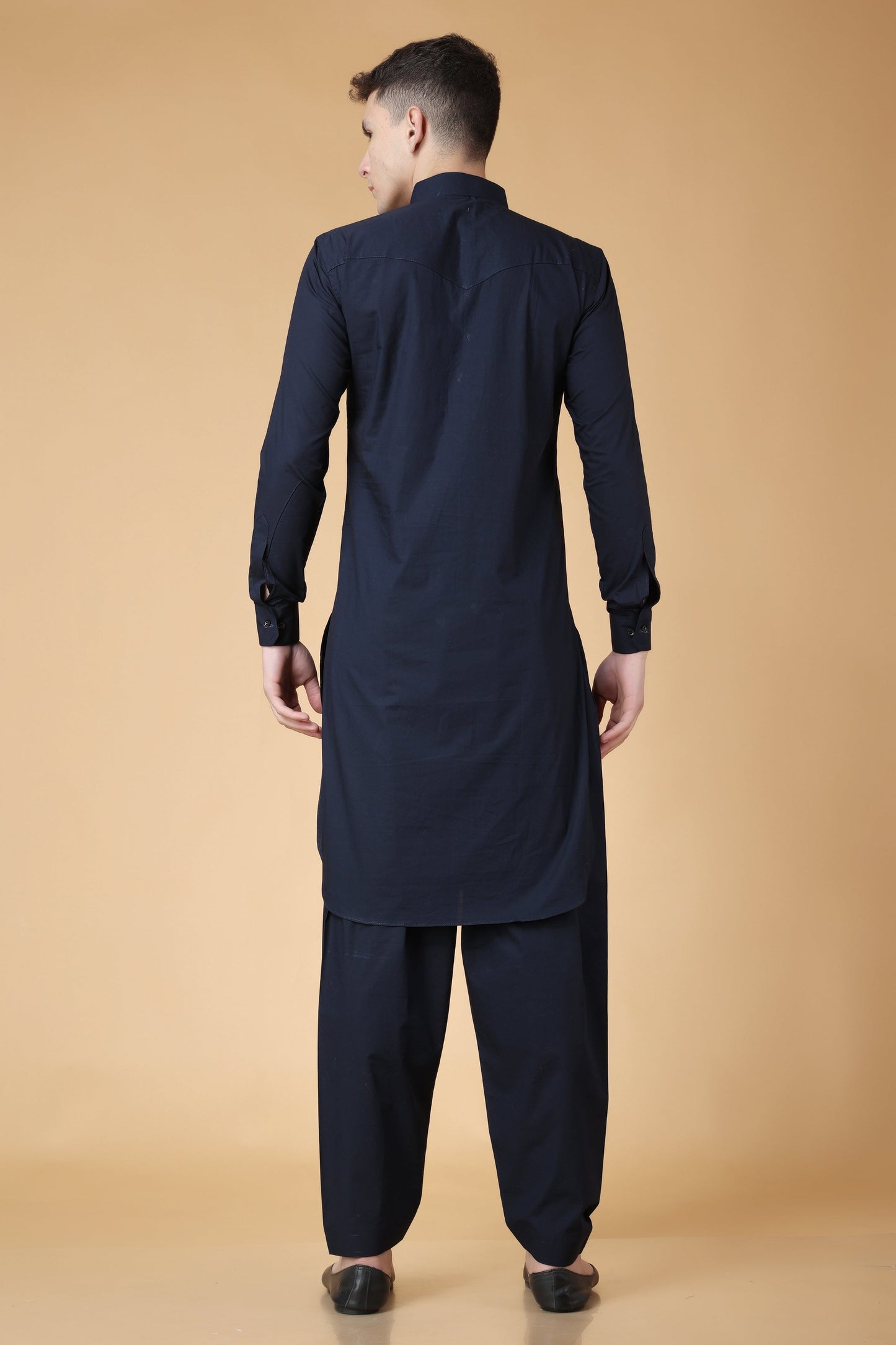 Marine Blue Cotton Pathani Suit