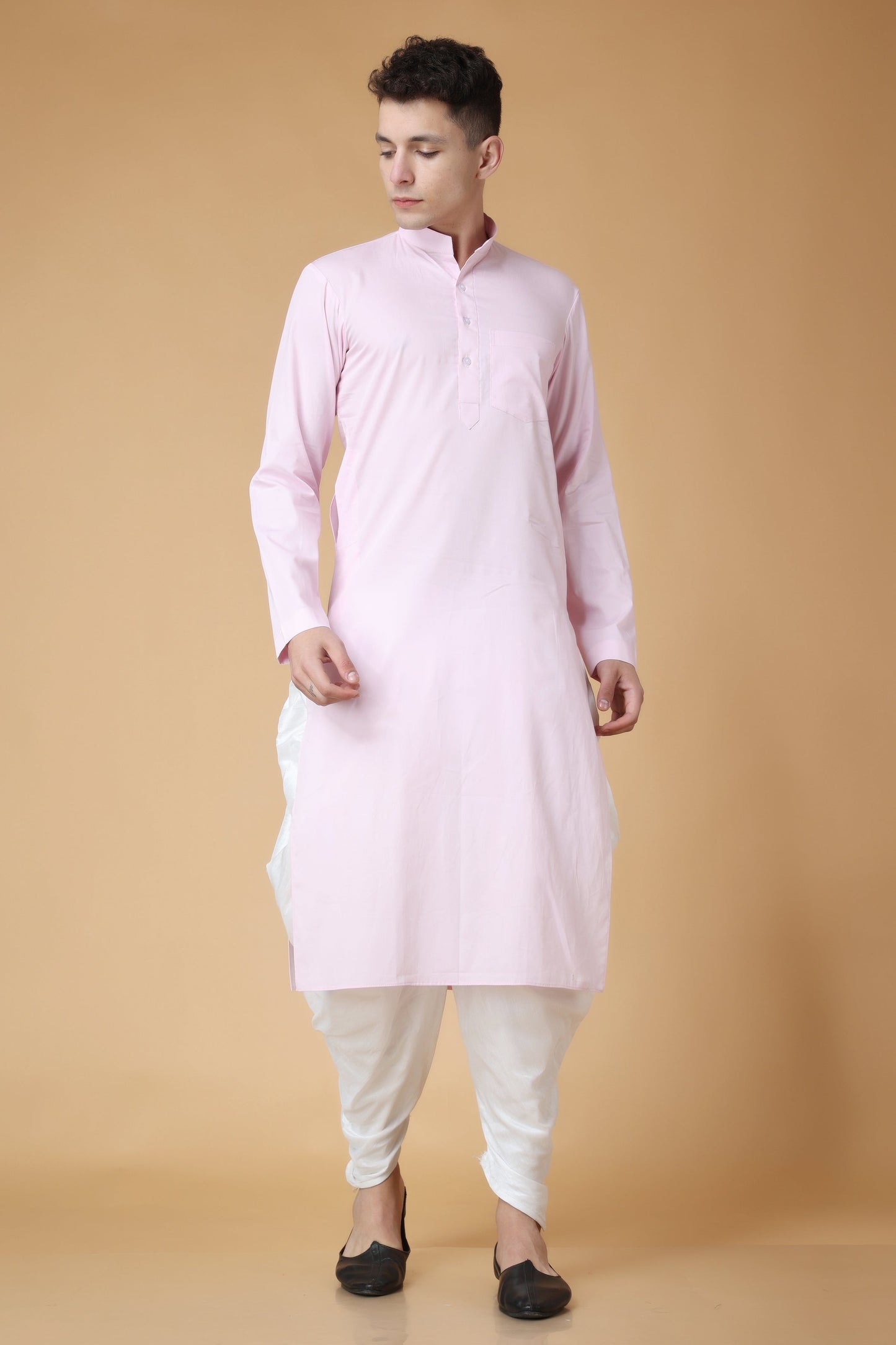 Men's Plus Size Almond Pink Kurta Salwar Set