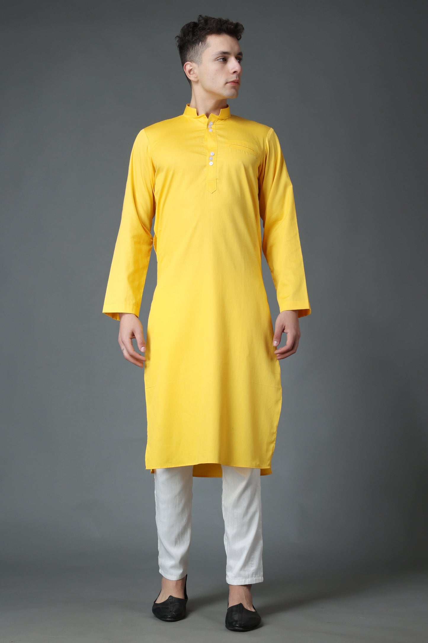 Men's Plus Size Daffodil Yellow Cotton Kurta Pajama