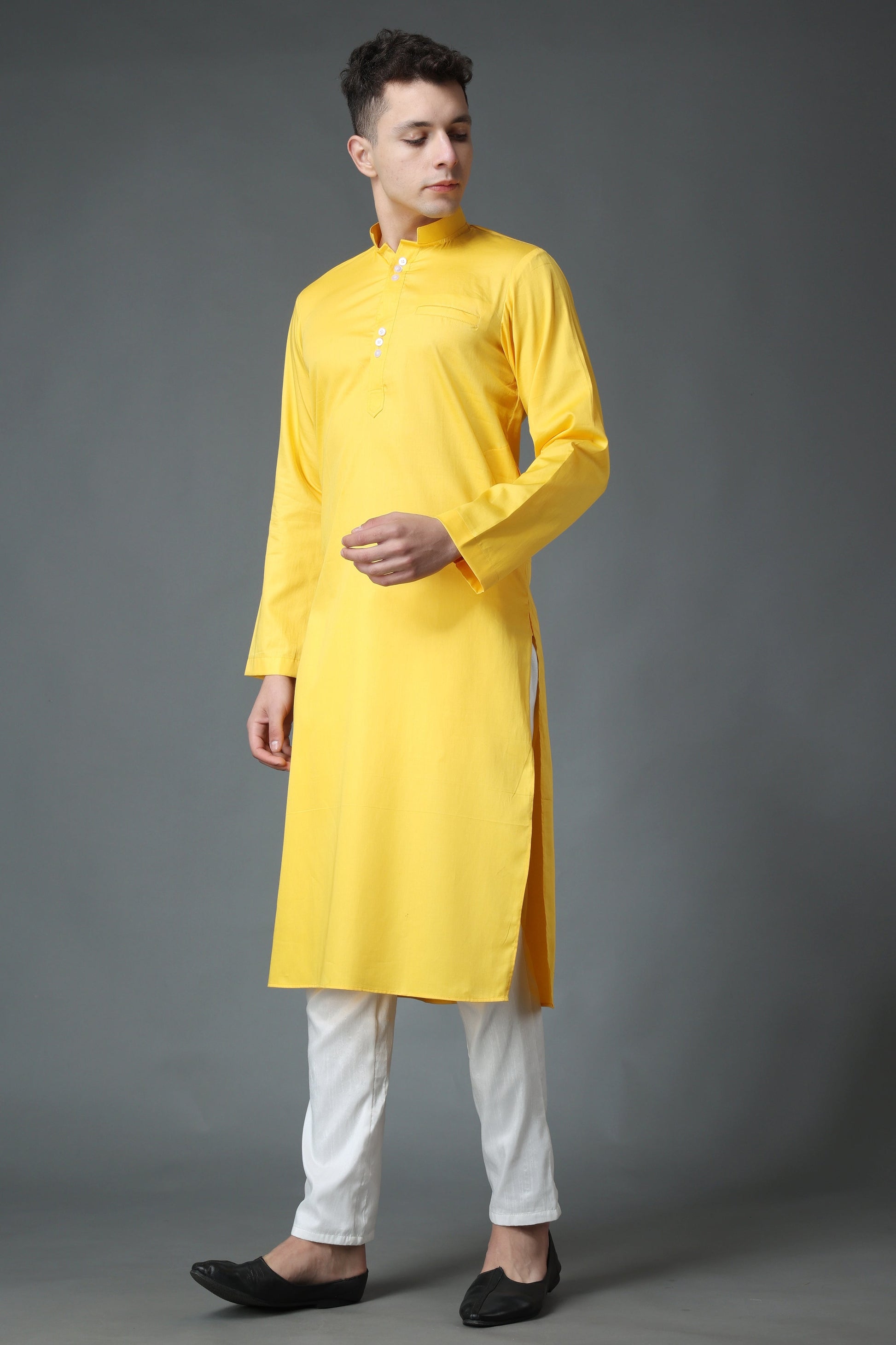 Men's Plus Size Daffodil Yellow Cotton Kurta Pajama