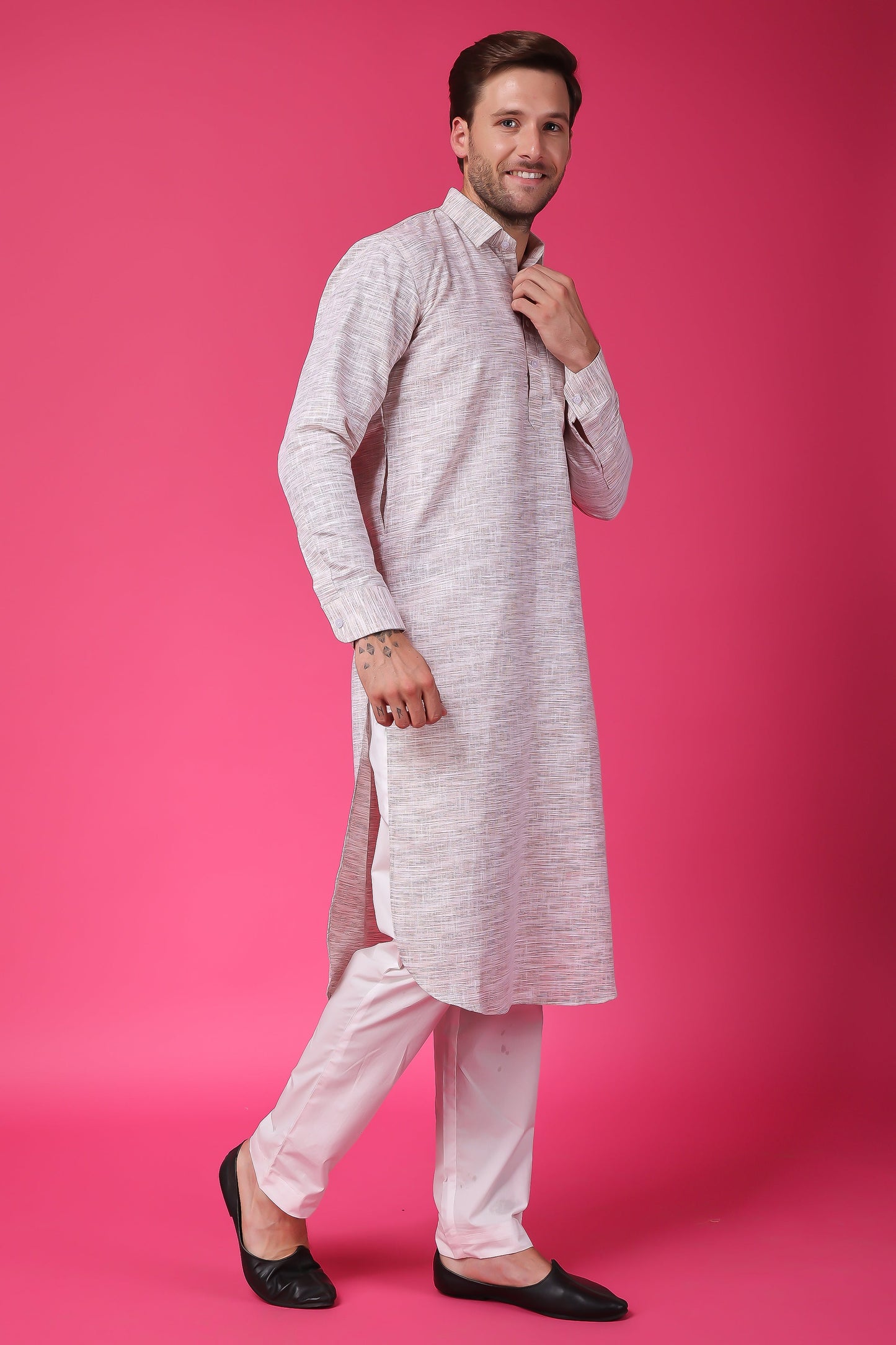 Men's Plus Size Timeless Beige Linen Kurta Pajama