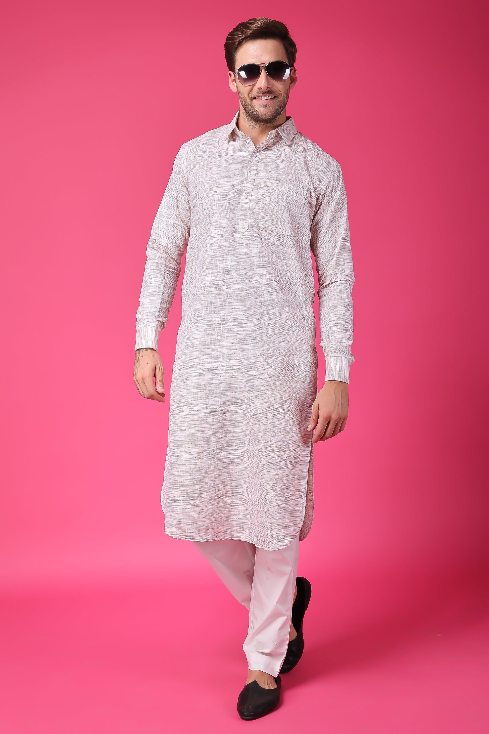 Men's Plus Size Timeless Beige Linen Kurta Pajama