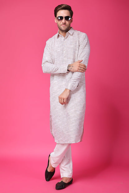 Men's Plus Size Timeless Beige Linen Kurta Pajama