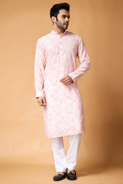 Breezy Pink Printed Kurta Pajama