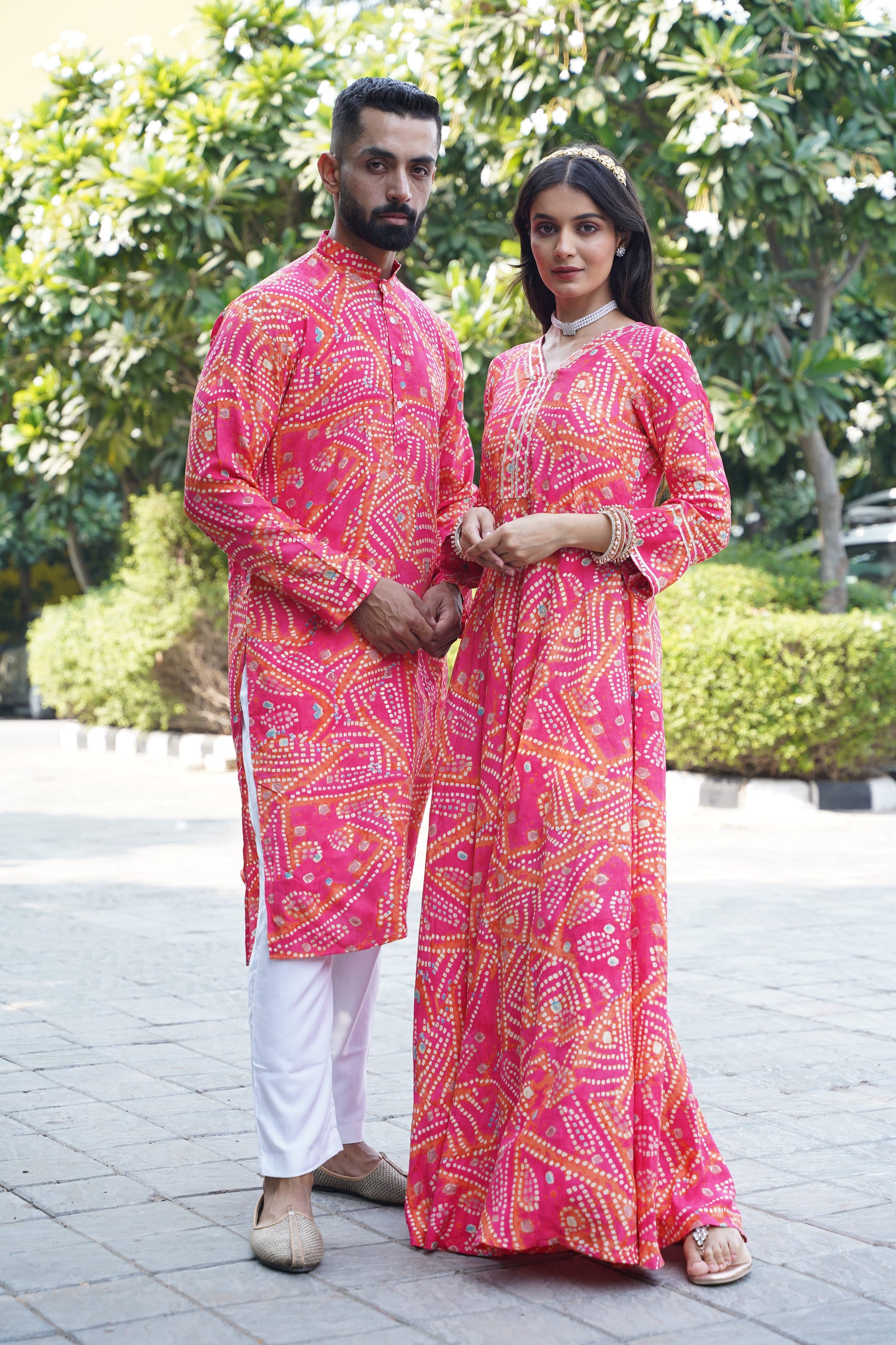 Men's Plus Size Coral Radiance Foiled Kurta Pajama