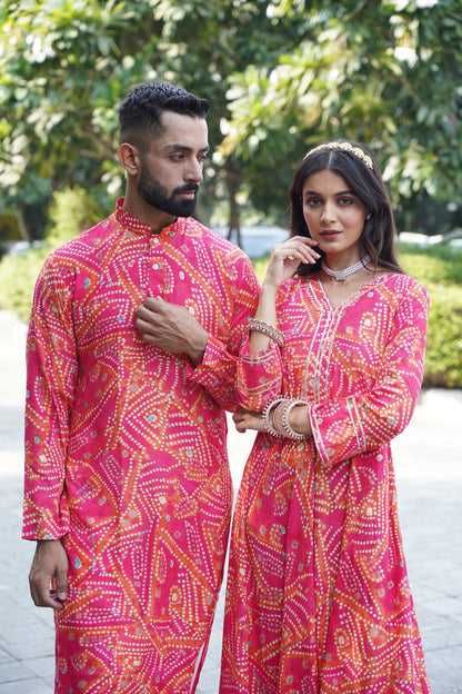 Men's Plus Size Coral Radiance Foiled Kurta Pajama