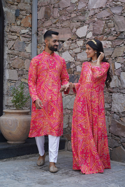 Men's Plus Size Coral Radiance Foiled Kurta Pajama