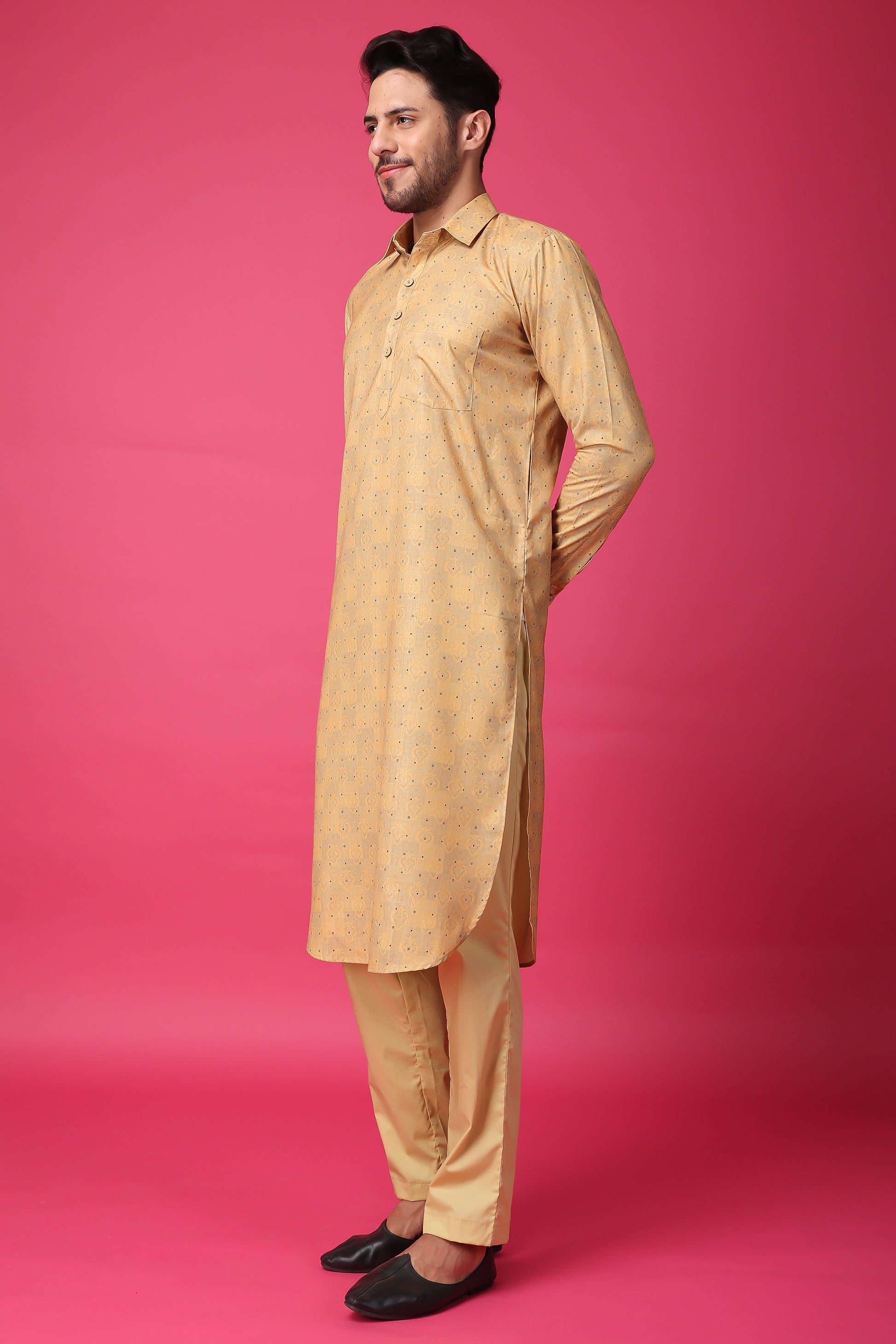 Men's Plus Size Golden Glow Textured Kurta Pajama