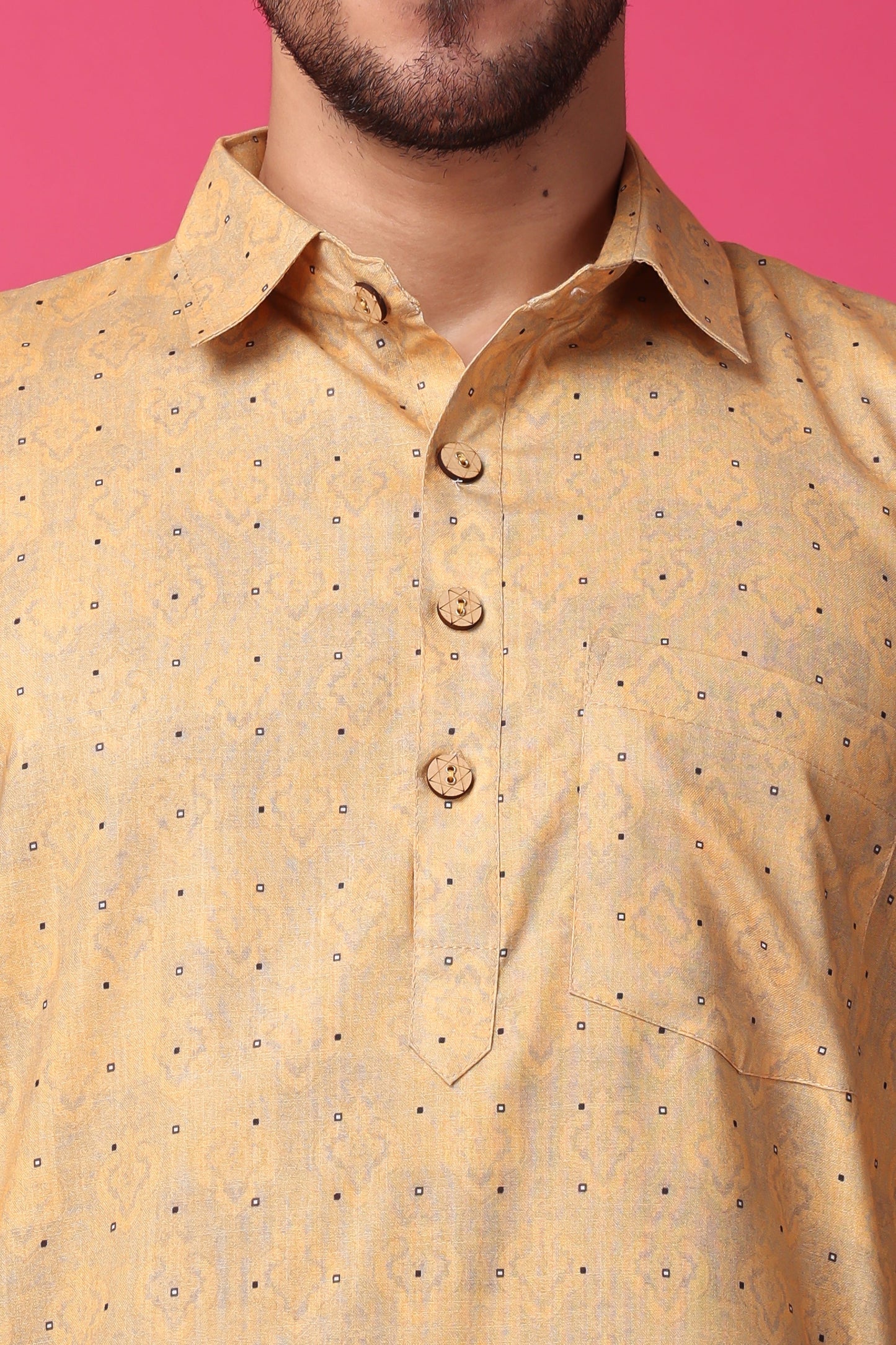 Men's Plus Size Golden Glow Textured Kurta Pajama