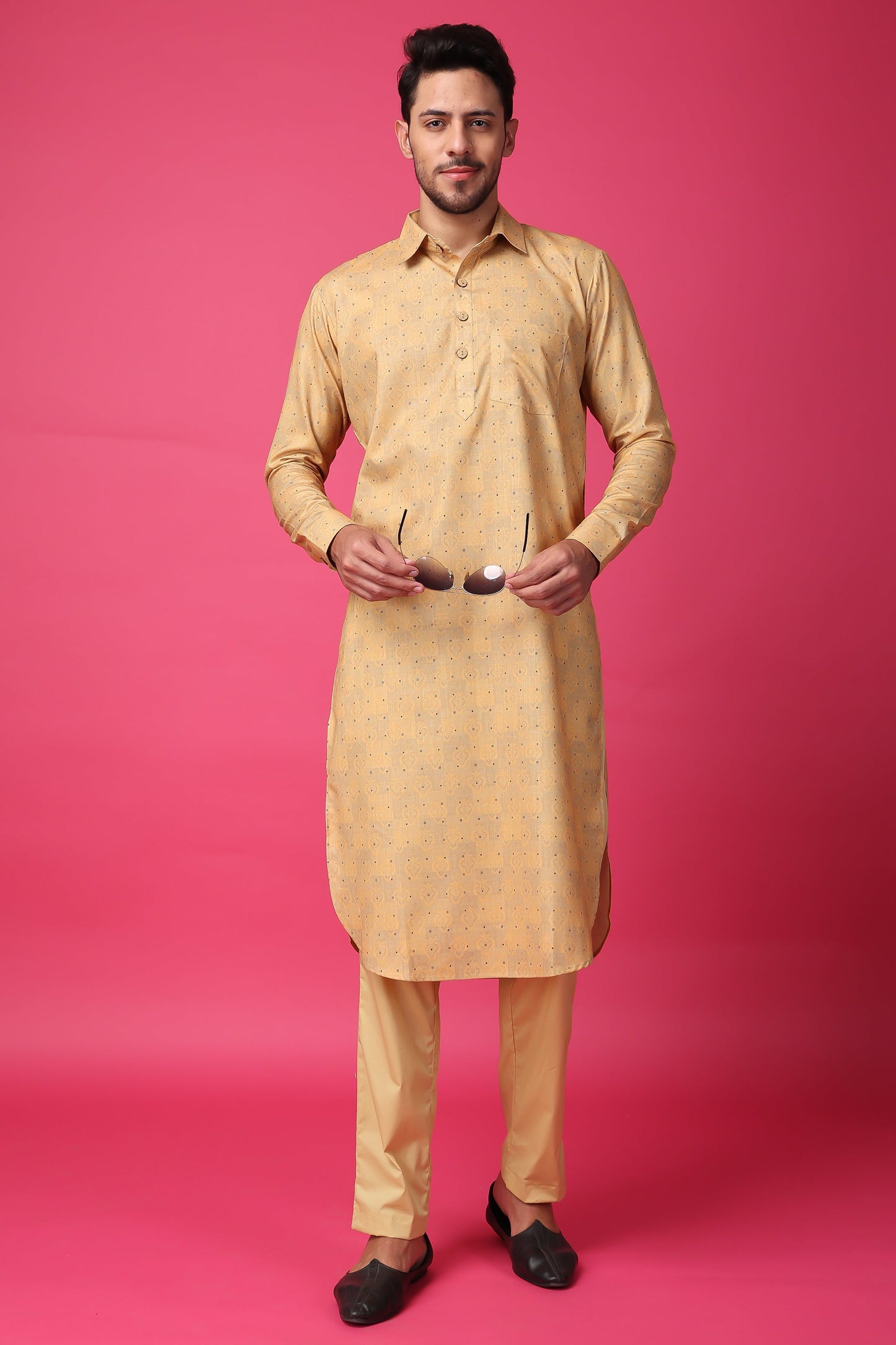 Men's Plus Size Golden Glow Textured Kurta Pajama