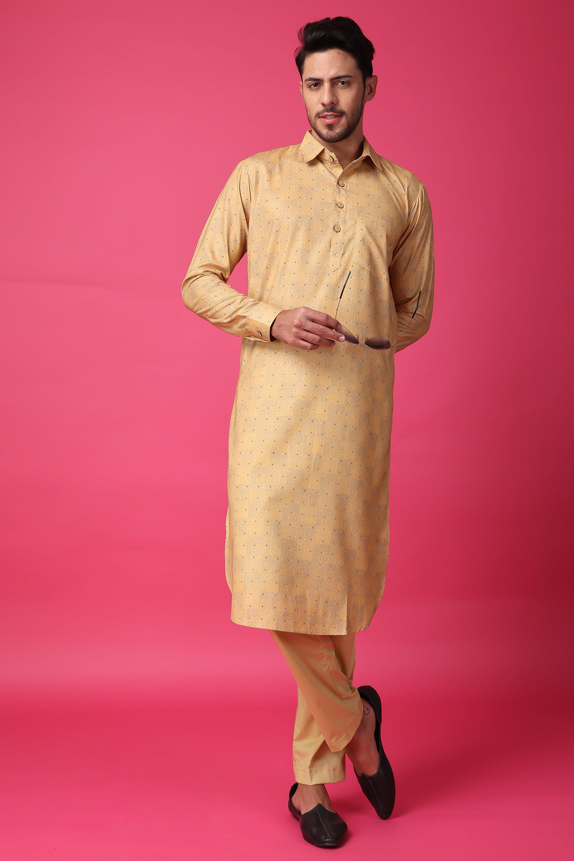 Men's Plus Size Golden Glow Textured Kurta Pajama