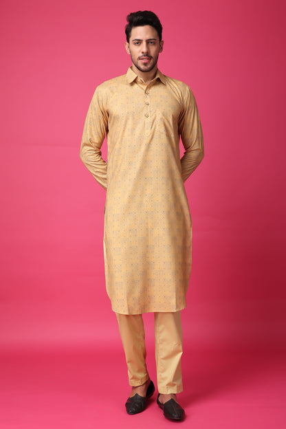 Men's Plus Size Golden Glow Textured Kurta Pajama