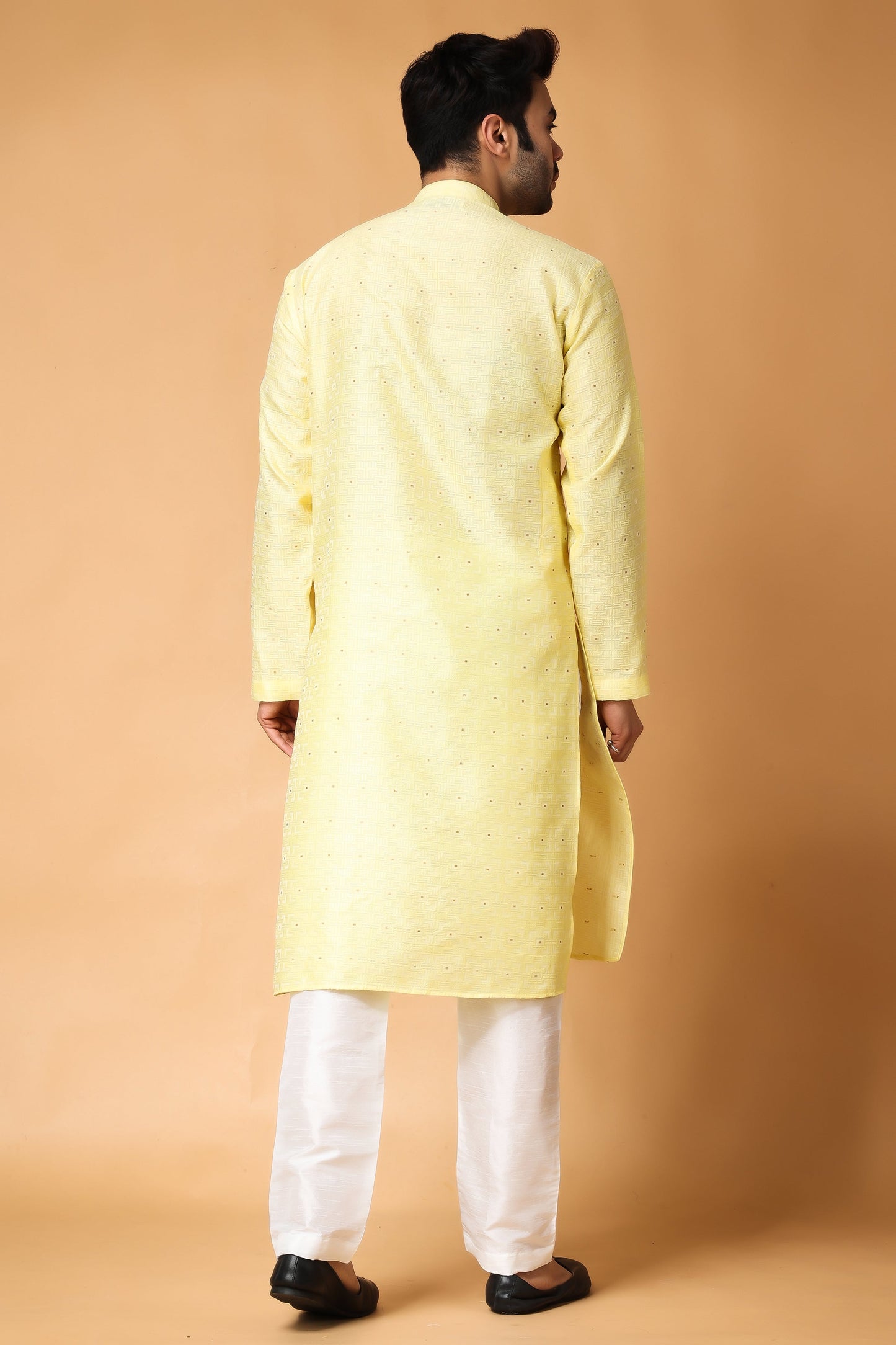 Subtle Yellow Jacquard Kurta Pajama