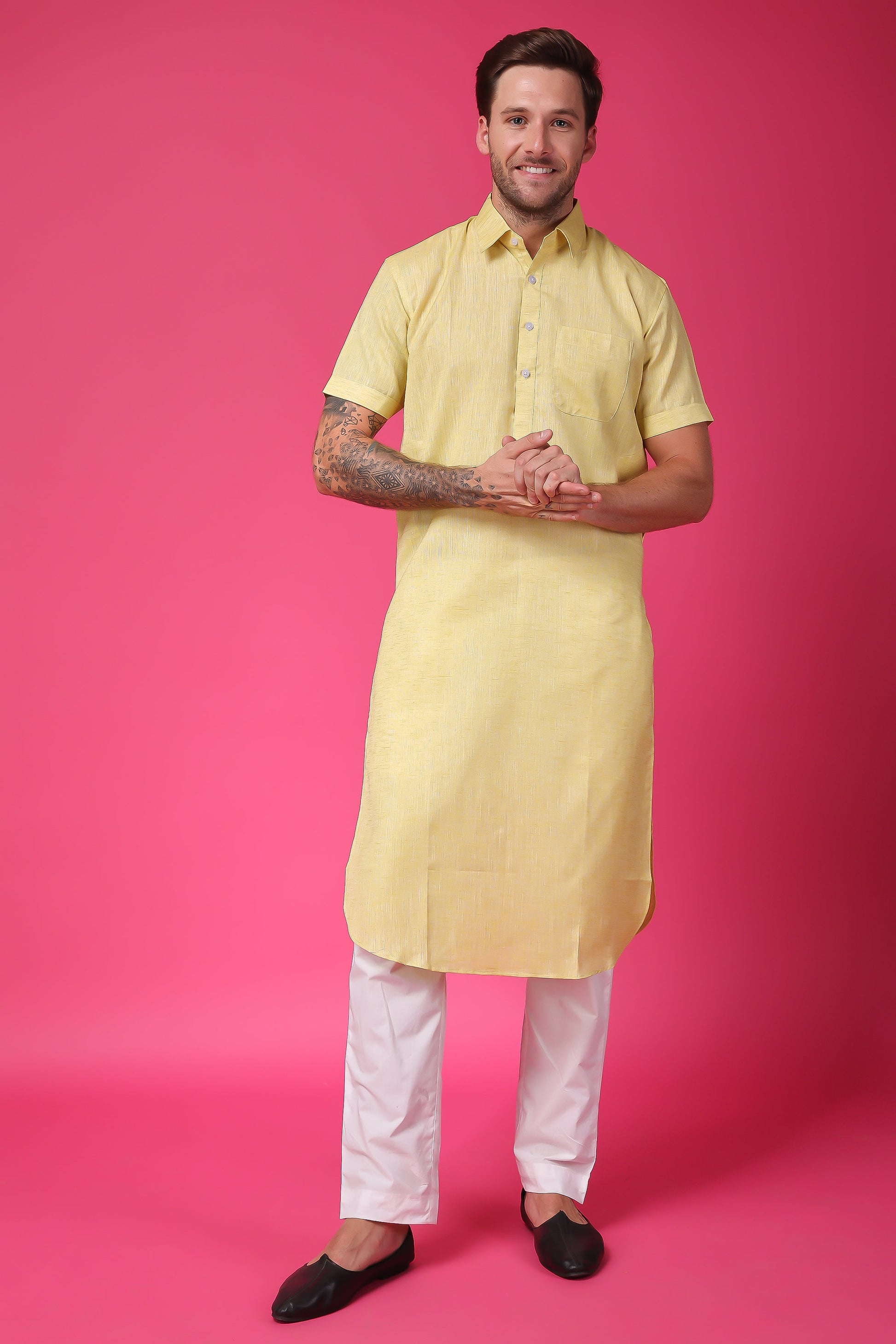 Men's Plus Size Lemon Delight Kurta Pajama Set