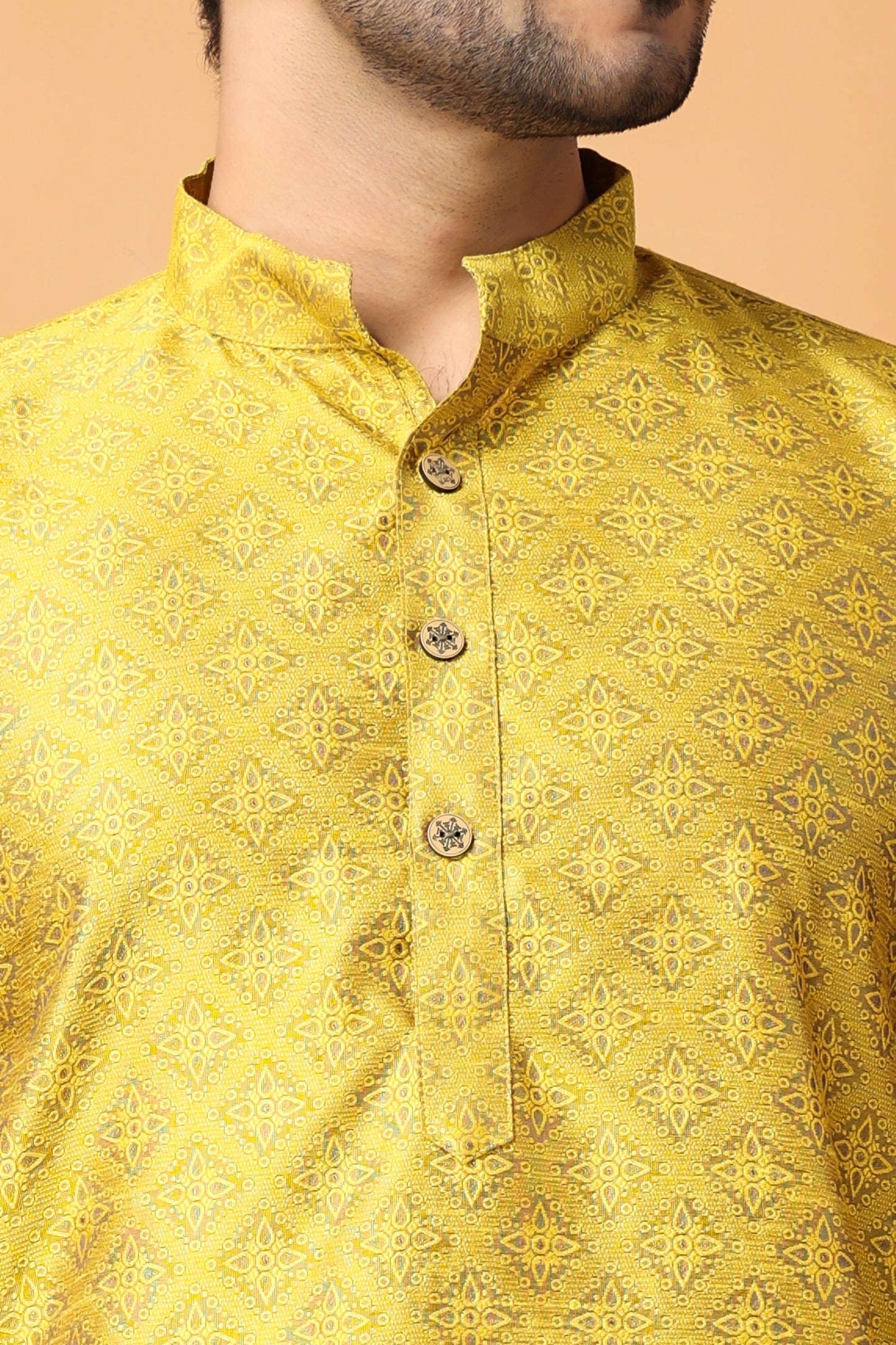 Mustard Gold Jacquard Kurta Pajama