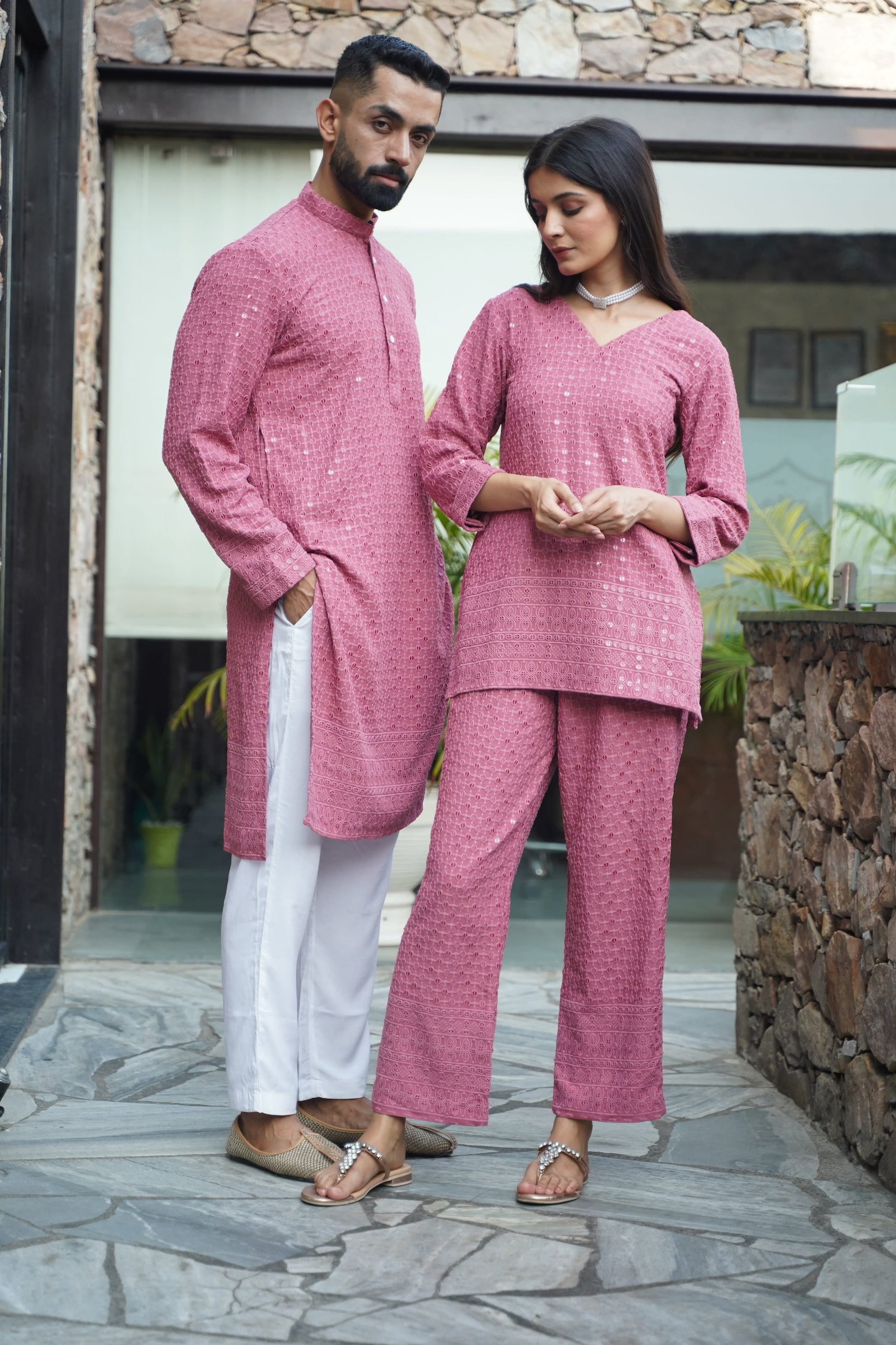 Men's Plus Size Onion Sequinned Kurta Pajama