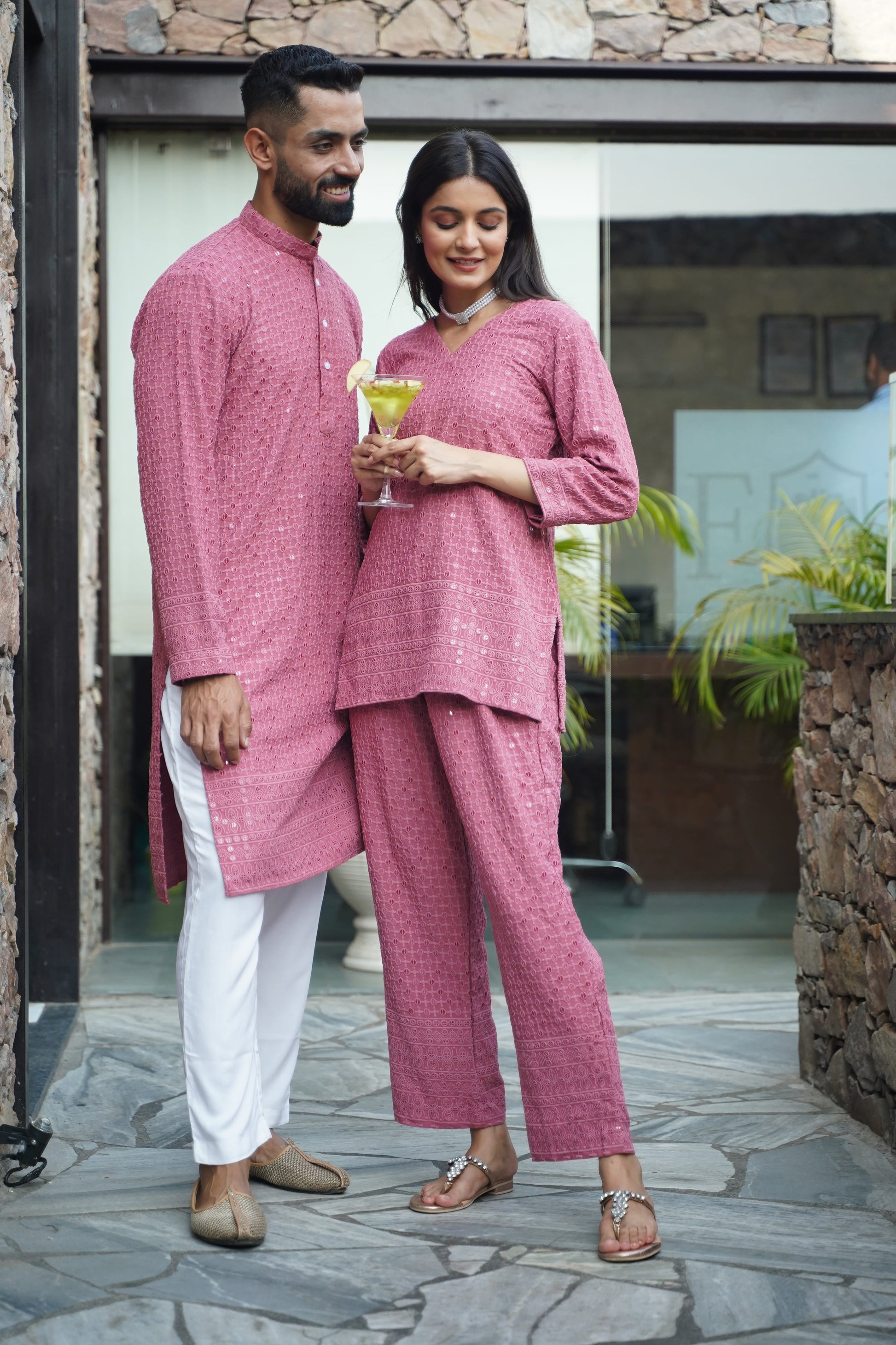 Men's Plus Size Onion Sequinned Kurta Pajama