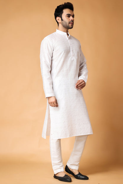 Exquisite Ivory Woven Kurta Pajama