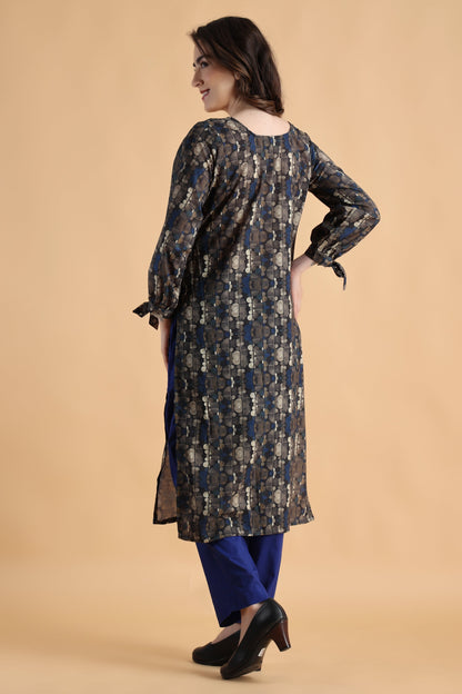 Women's Plus Size Blue printed Cotton Kurta palazzo Set | Vilasata