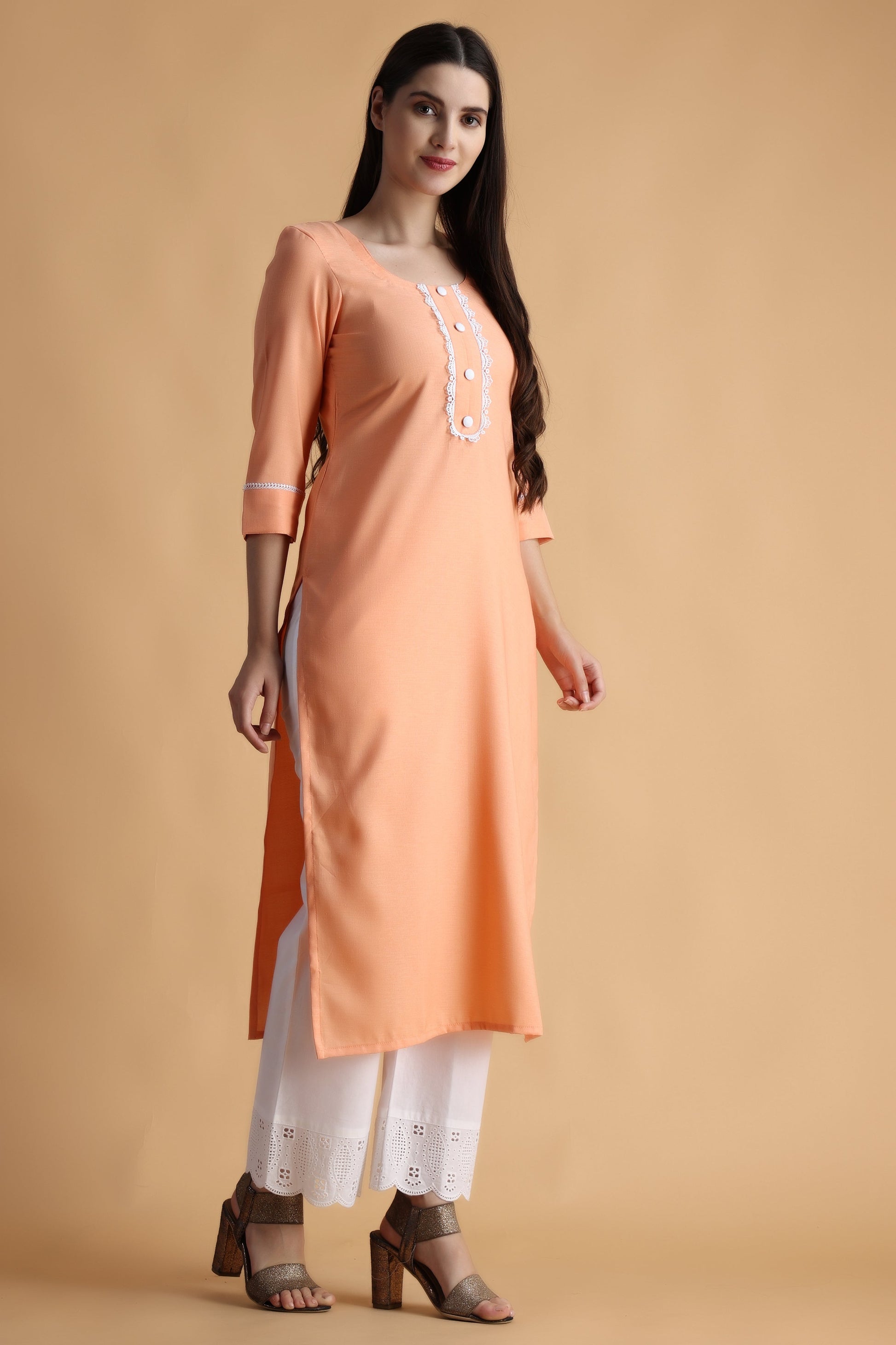 Women Plus Size Peach kurti and pant set | Apella