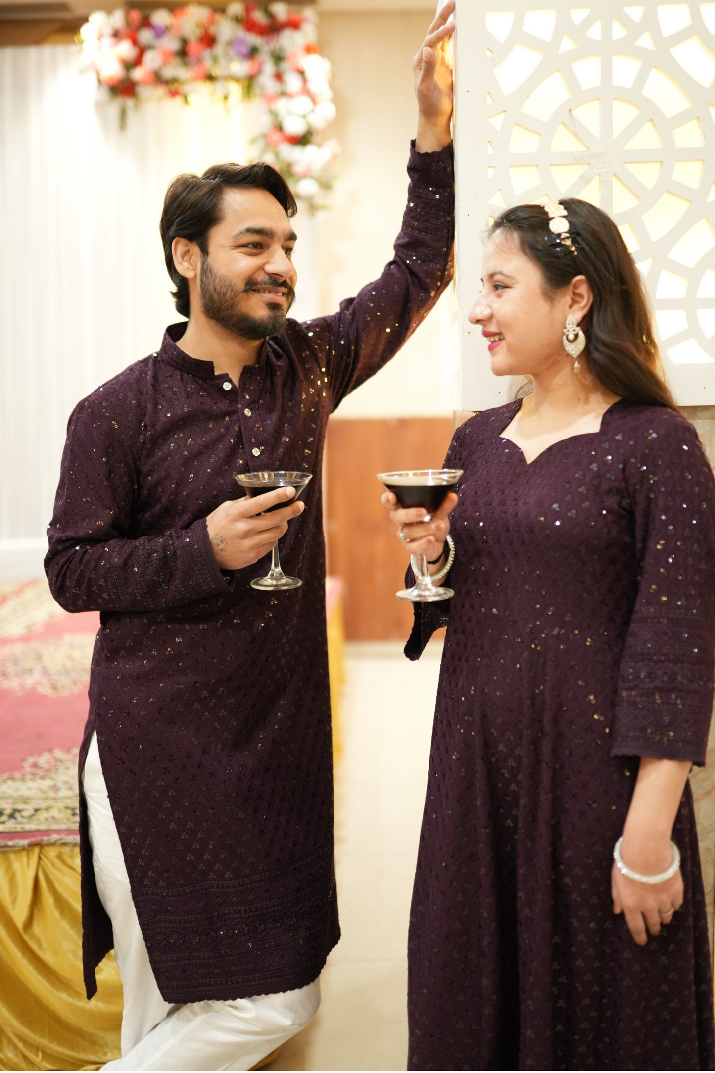 Deep Mulberry Sequined Couple Dress