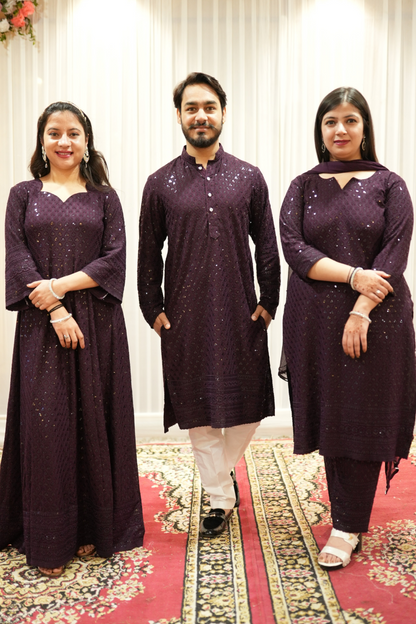 Deep Mulberry Sequined Couple Outfit