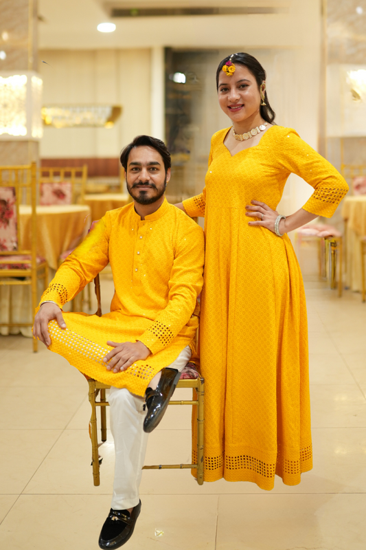 Mustard Gold Sequined Couple Dress