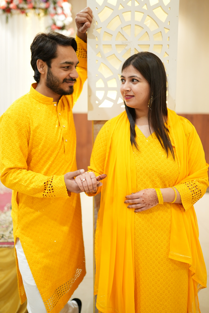 Mustard Gold Sequined Couple Outfit