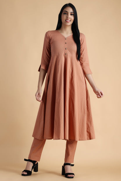 Women's Plus Size Brown Anarkali Kurti and Pant Set | Apella