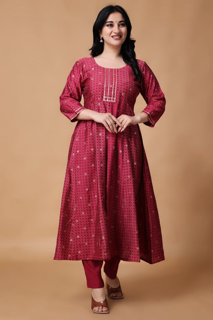 Woman Plus Size Pink Luster Modal Anarkali Set