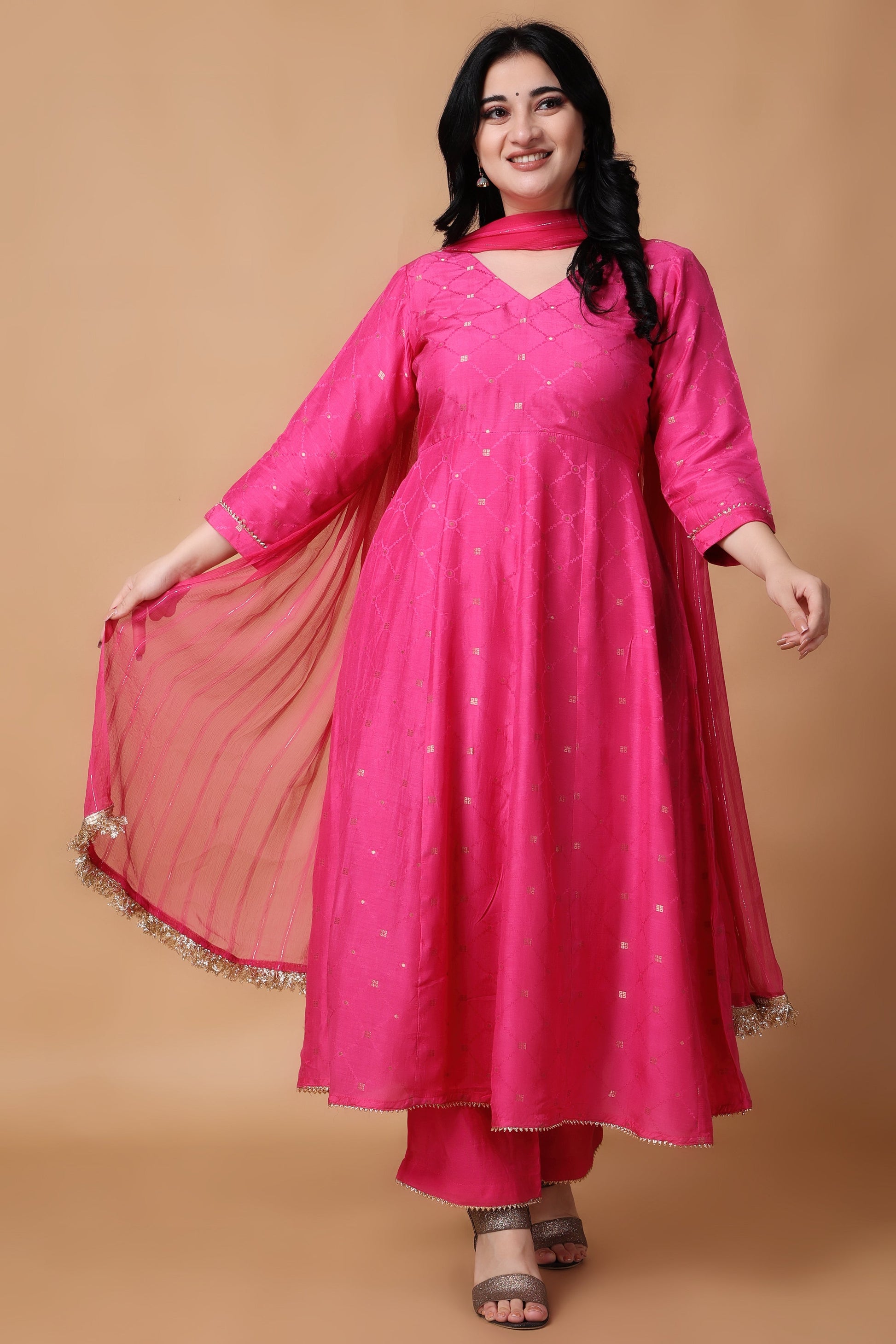 Woman Plus Size Festive Carnival Muslin Anarkali Set