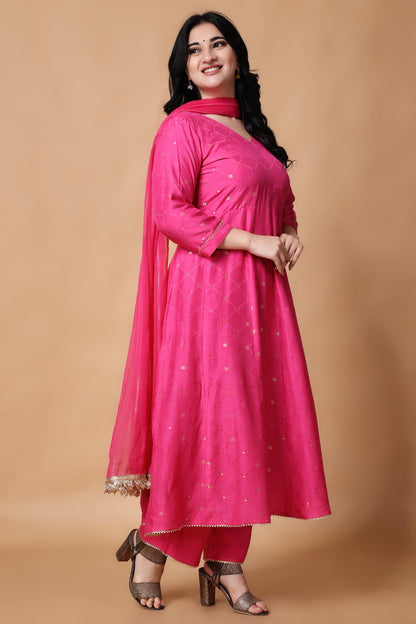 Woman Plus Size Festive Carnival Muslin Anarkali Set