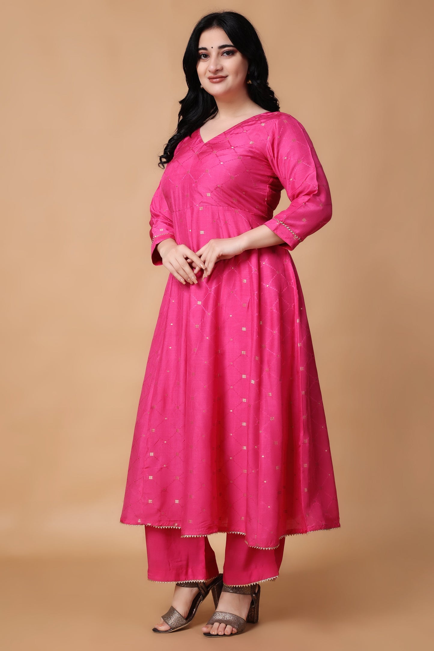 Woman Plus Size Festive Carnival Muslin Anarkali Set