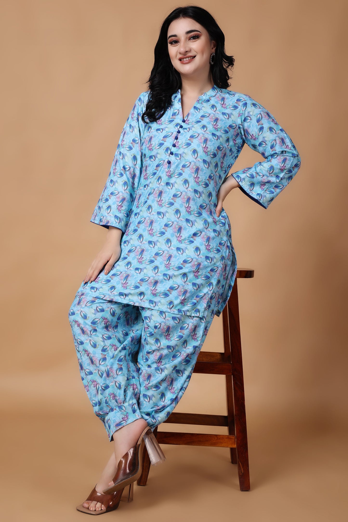 Woman Plus Size Firozi Summer Modal Co-ord Set