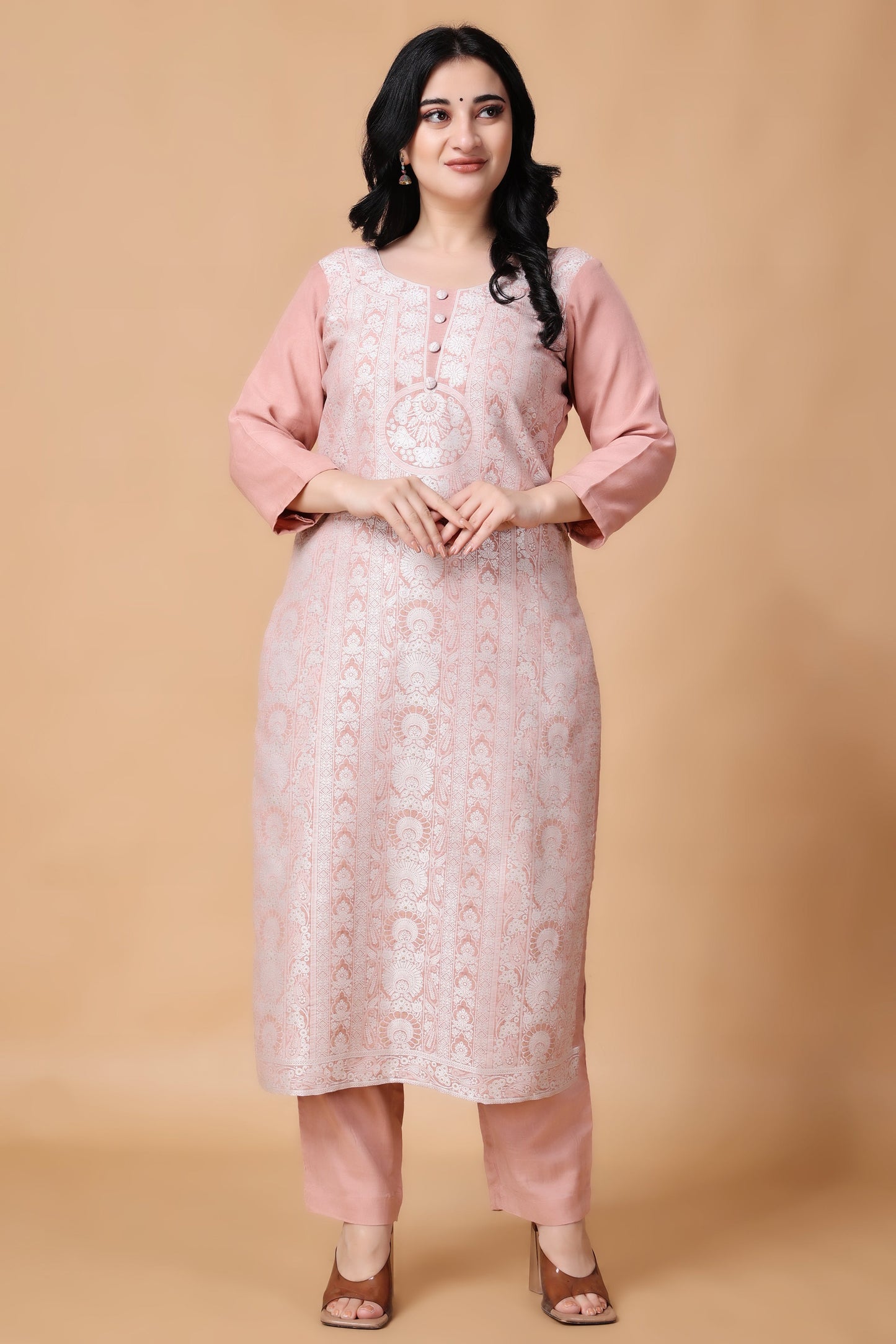 Woman Plus Size Orchid Pink Jacquard Linen Suit
