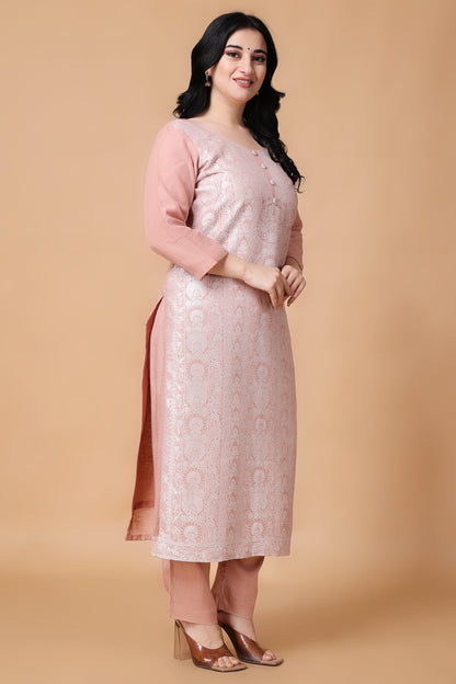 Woman Plus Size Orchid Pink Jacquard Linen Suit