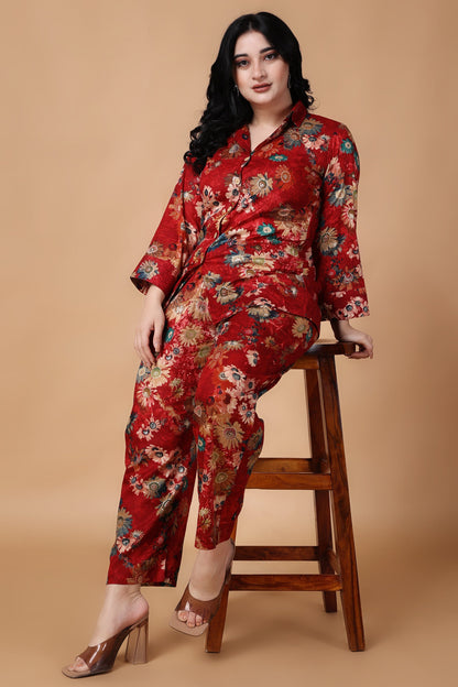 woman Plus Size Rouge Garden Foiled Co-ord Set