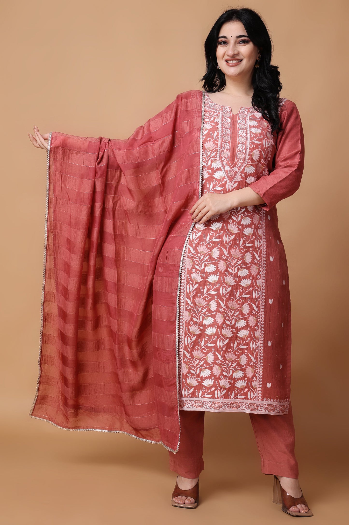 Woman Plus Size Spiced Onion Linen Jacquard Suit