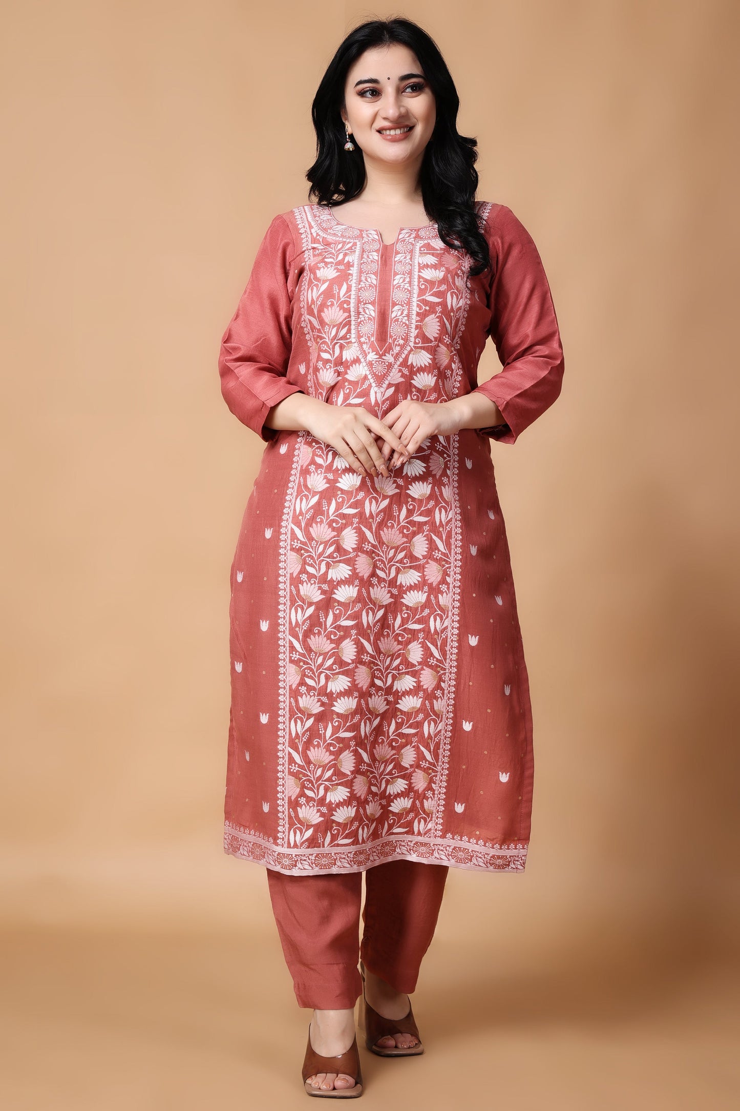 Woman Plus Size Spiced Onion Linen Jacquard Suit