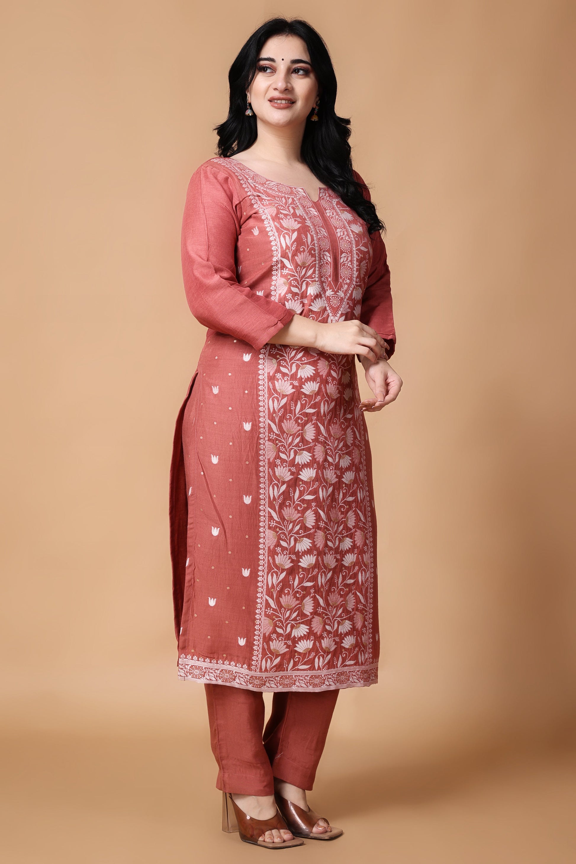 Woman Plus Size Spiced Onion Linen Jacquard Suit