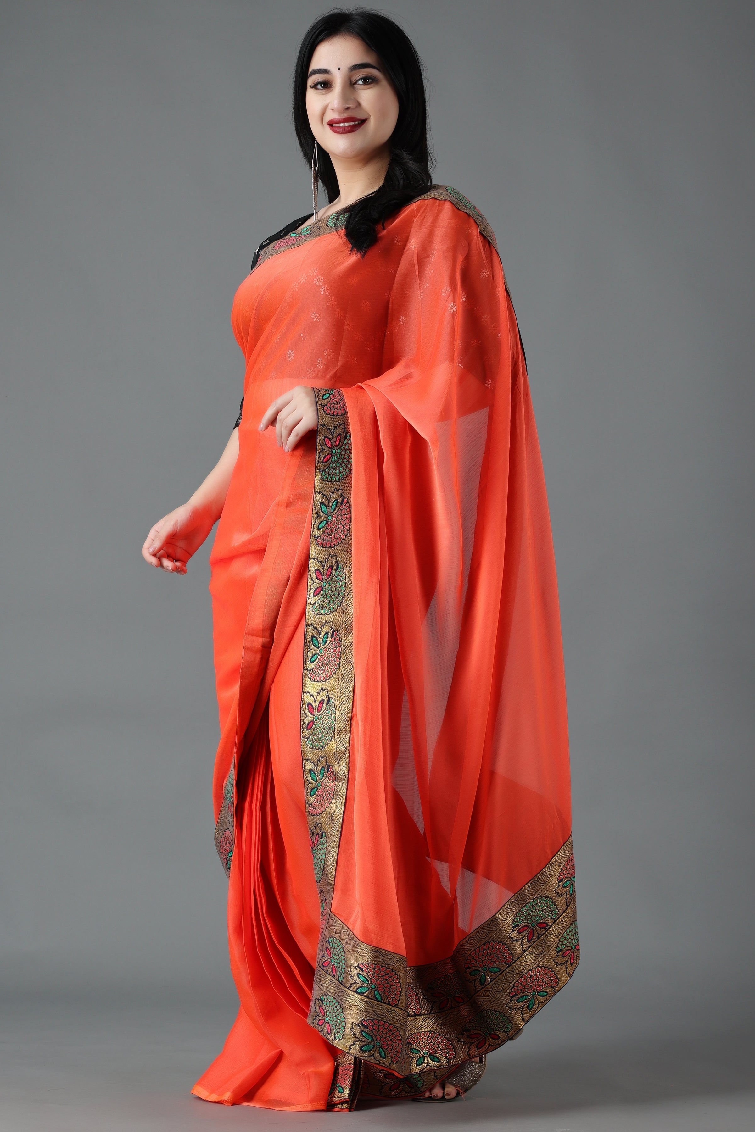 Women's Premium Italian Silk Floral Print Housekeeping Uniform Saree–  Uniform Sarees