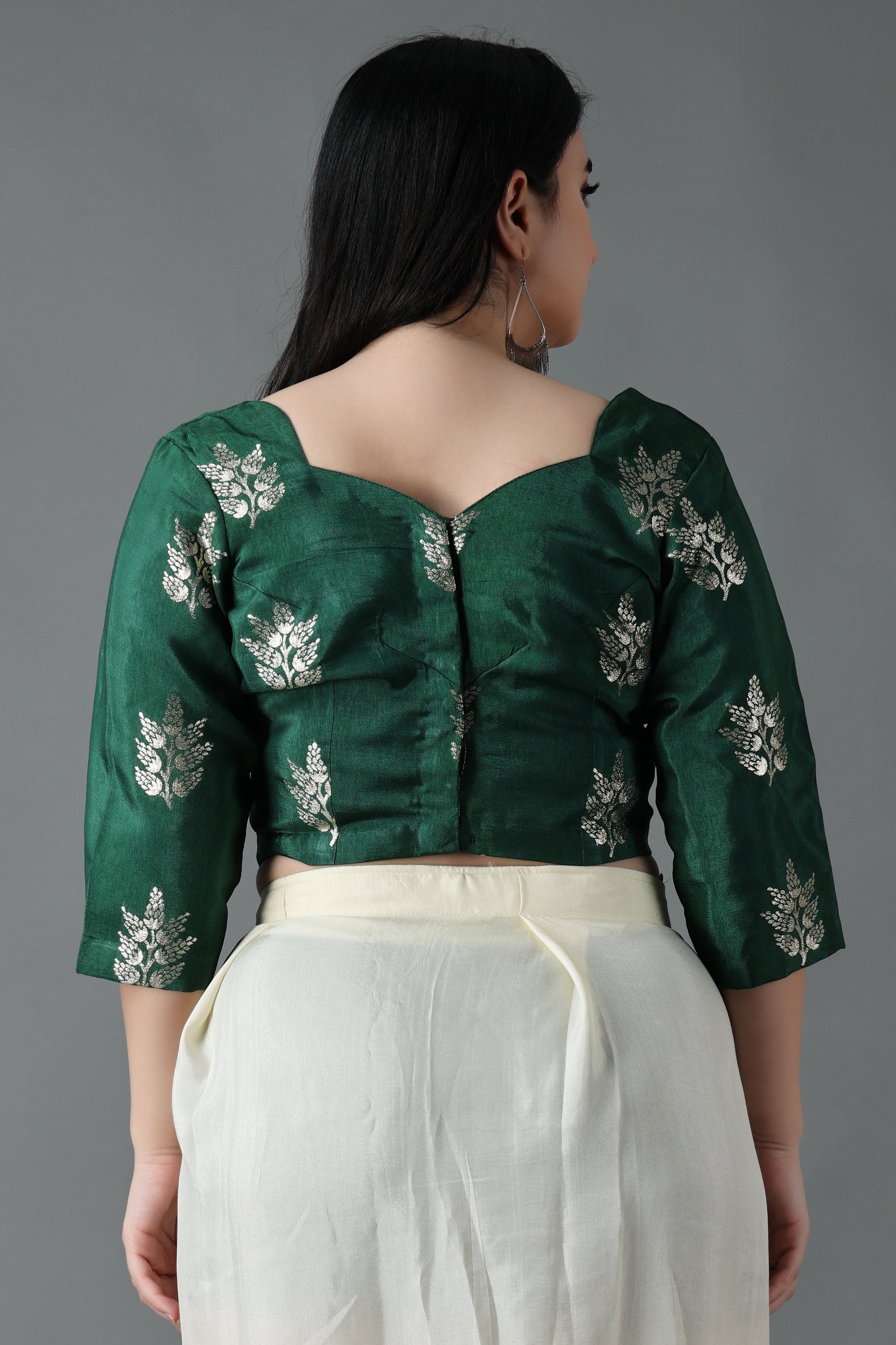 Women Plus Size Silk Green Fancy Blouse 