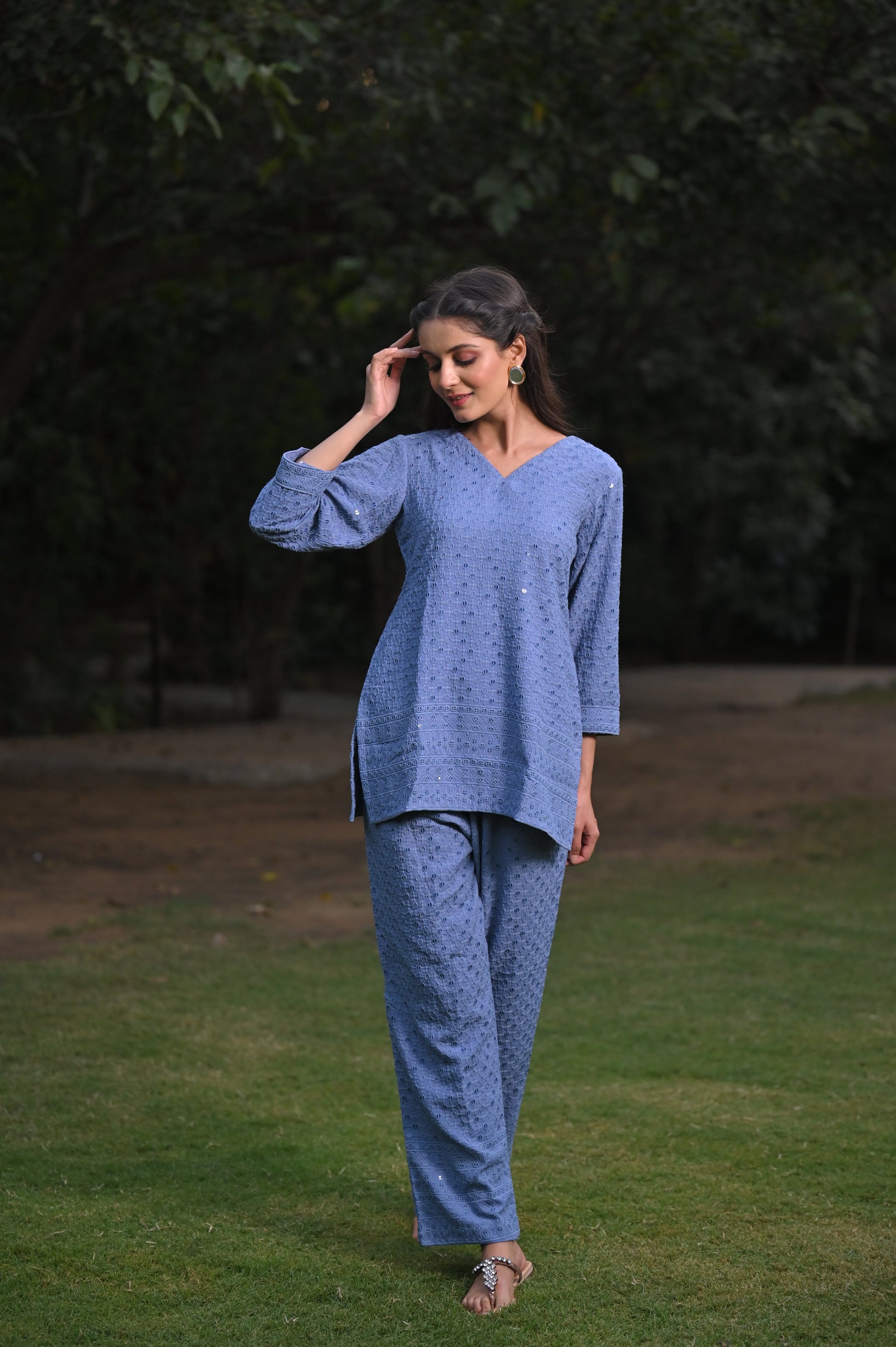Women Plus Size Cobalt Sequinned Co-ord Set