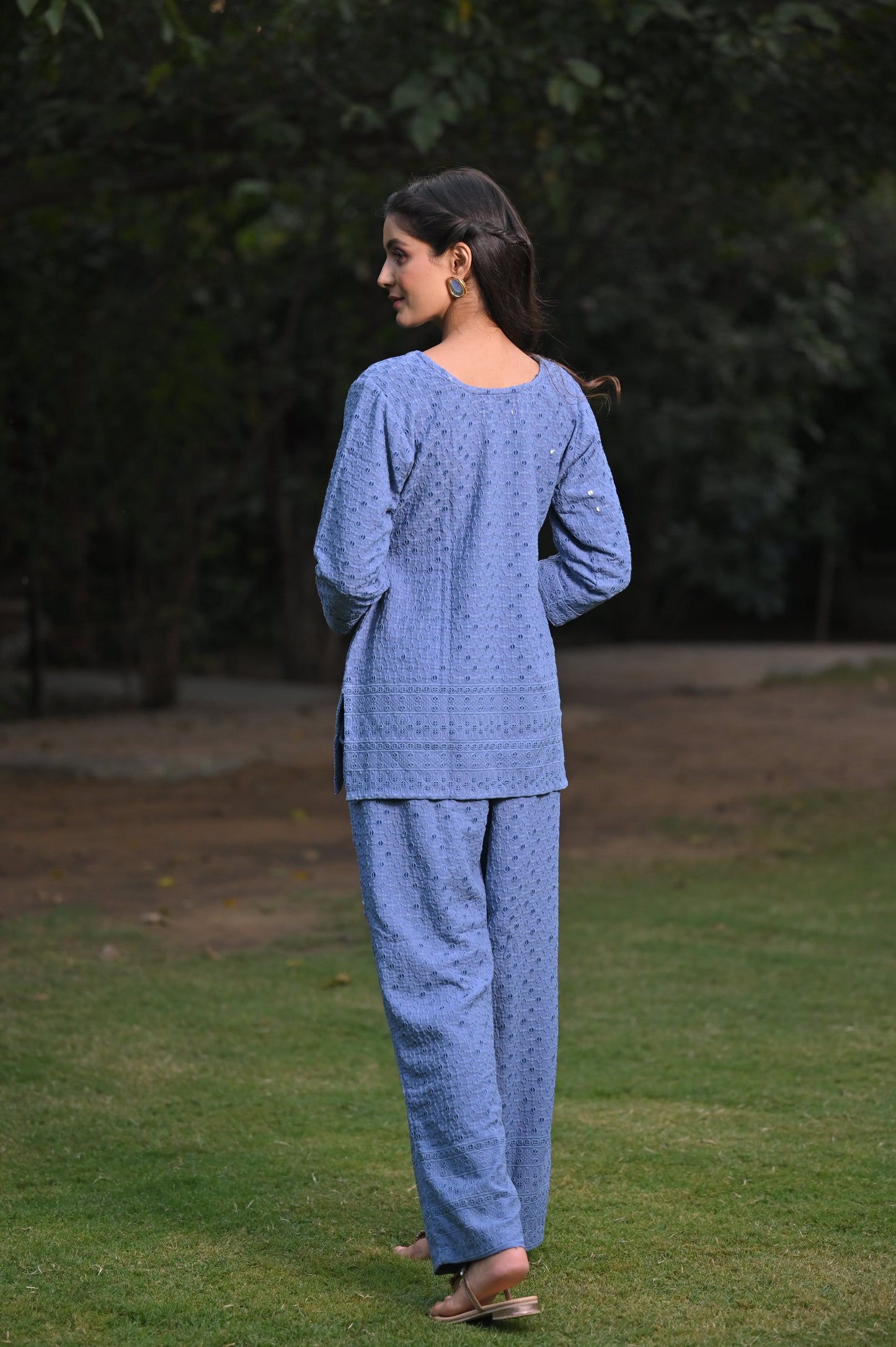 Women Plus Size Cobalt Sequinned Co-ord Set