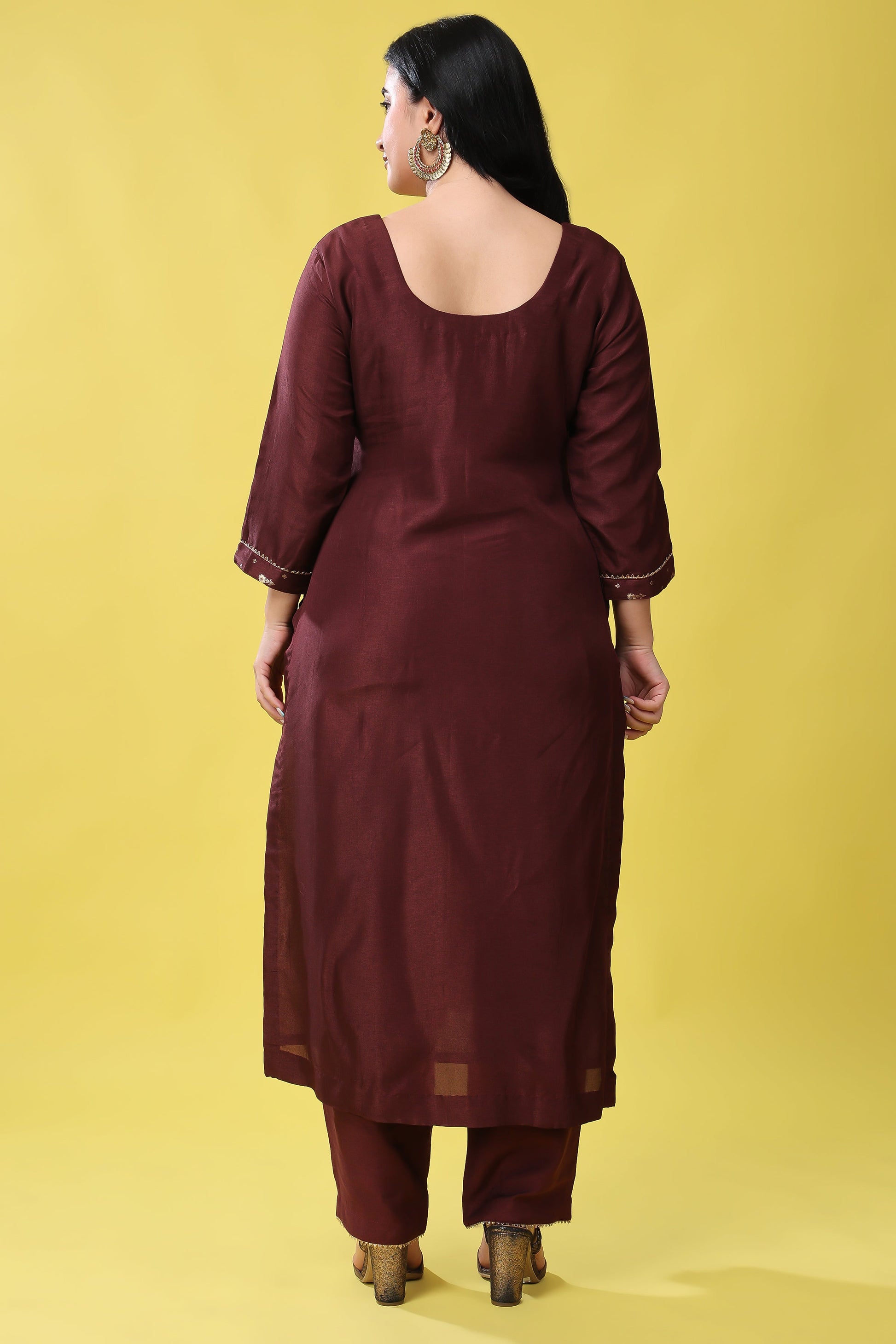 Women Plus Size Coffee Canvas Jacquard Silk Suit