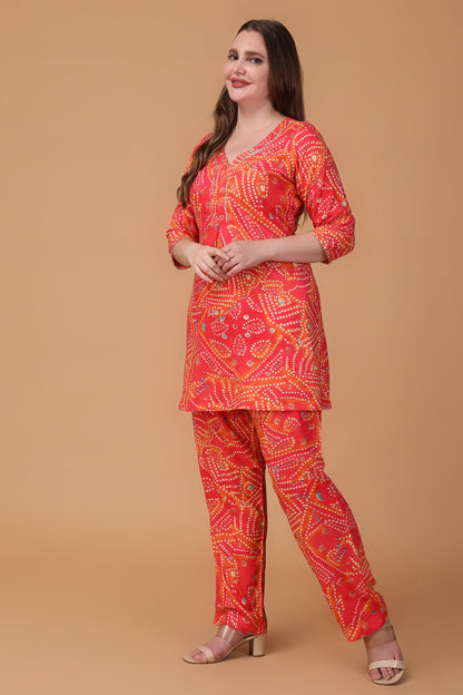 Women Plus Size Coral Radiance Foiled Co-ord Set